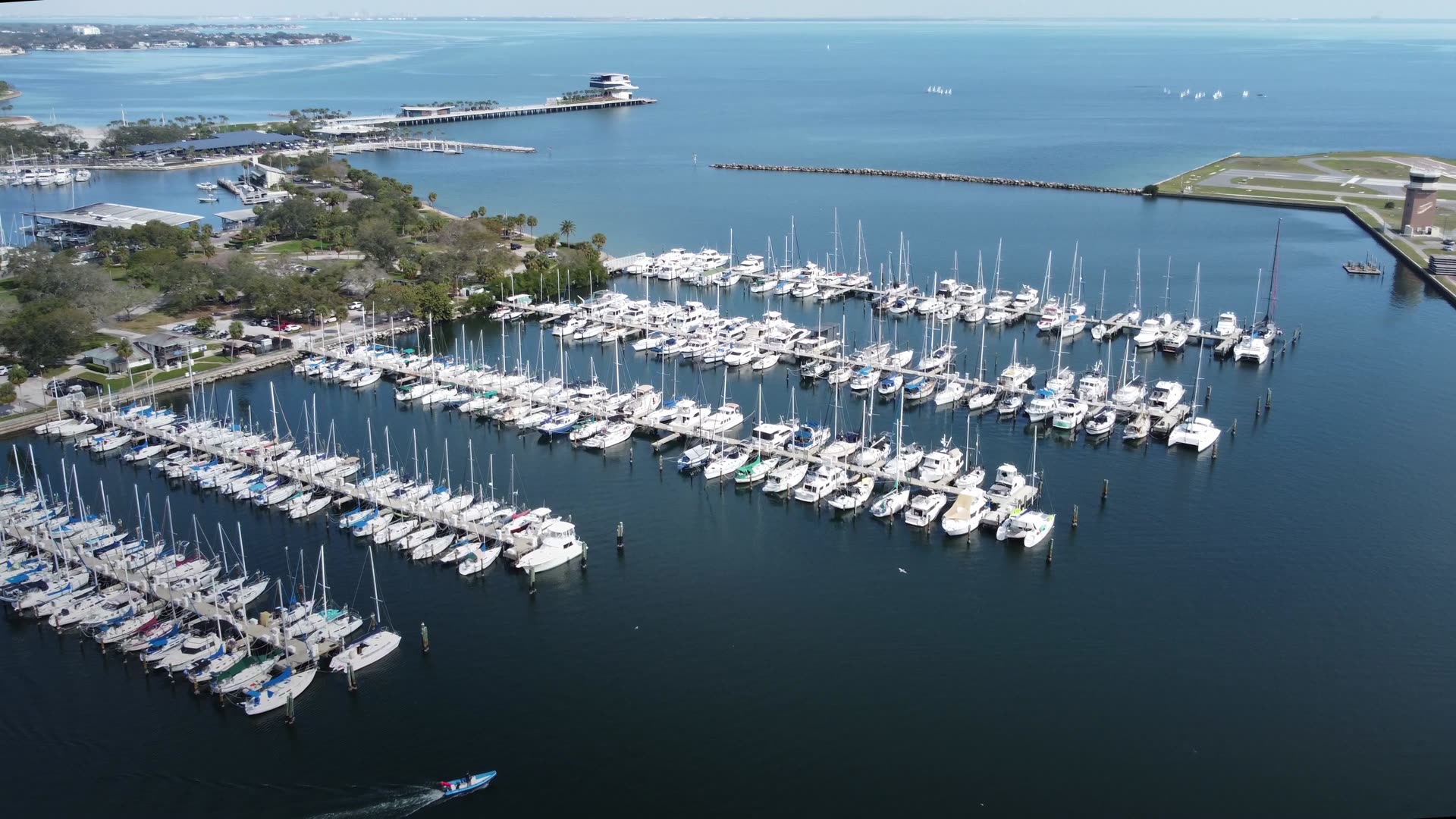 Aerial view of a marina on Tampa Bay in St. Petersburg, Florida